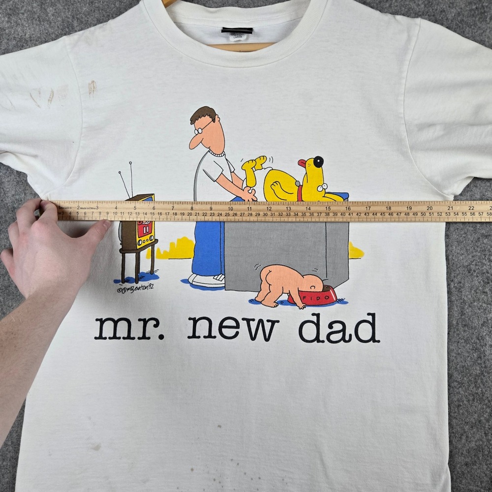 Vintage Mr New Dad T Shirt Mens Large White Jim Benton Cartoon 1992 Chnages 90s - Picture 12 of 16